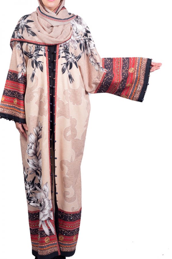 Cream with Black Floral Abaya