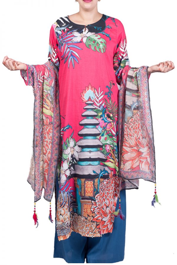 Fuchsia Pink and Blue Digital Printed