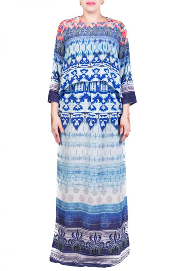 Blue and White Digital Printed Crop top Dress