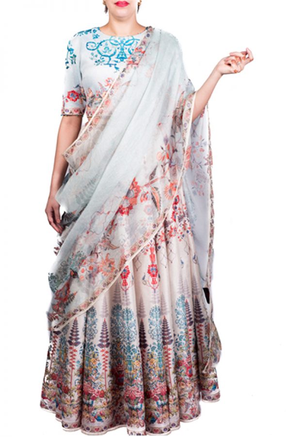 Ice Blue Printed Lehenga