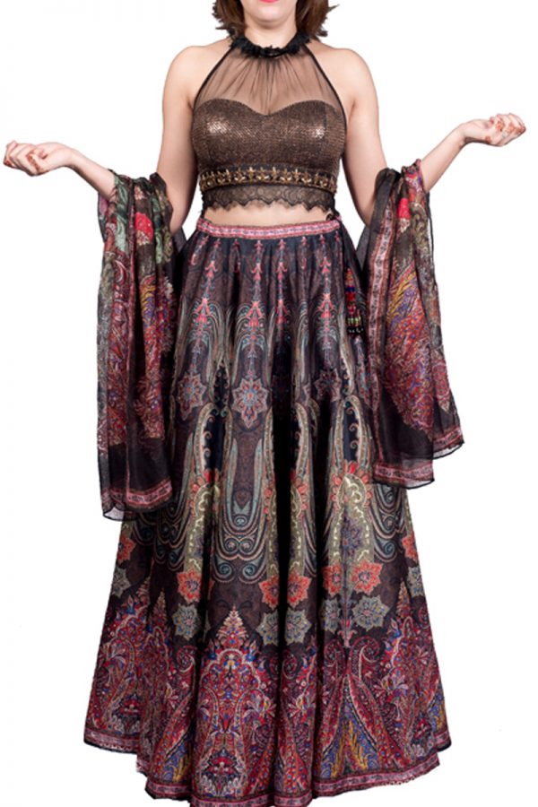 Deep Brown Digital Printed Lehenga