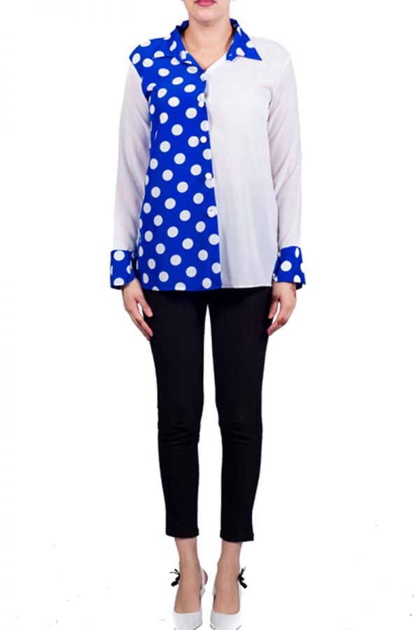 Blue and White Polka Dot Top