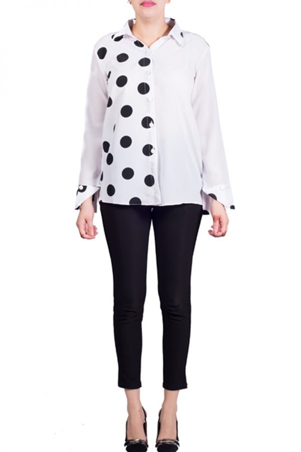 White Color Block Polka Dot Top