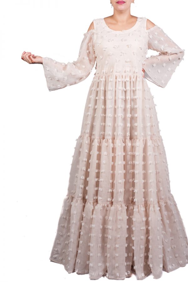 Beige Cold Shoulder Dress