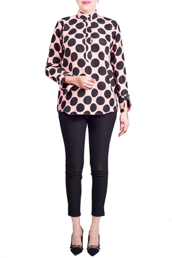 Peach and Black Polka Dot Top