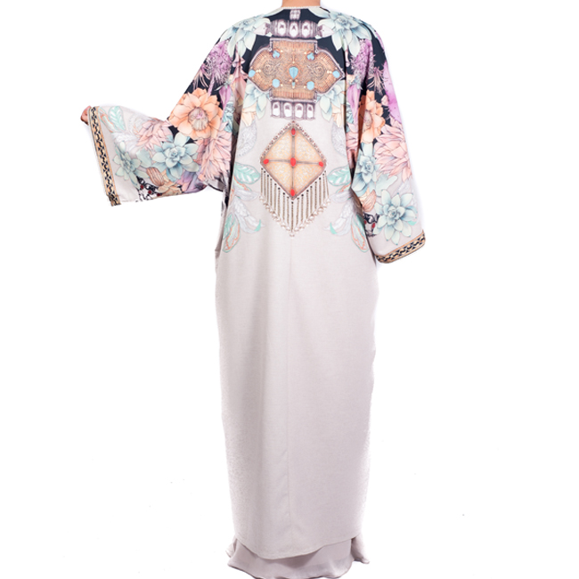 Taupe with Multi Color Abaya - Image 2