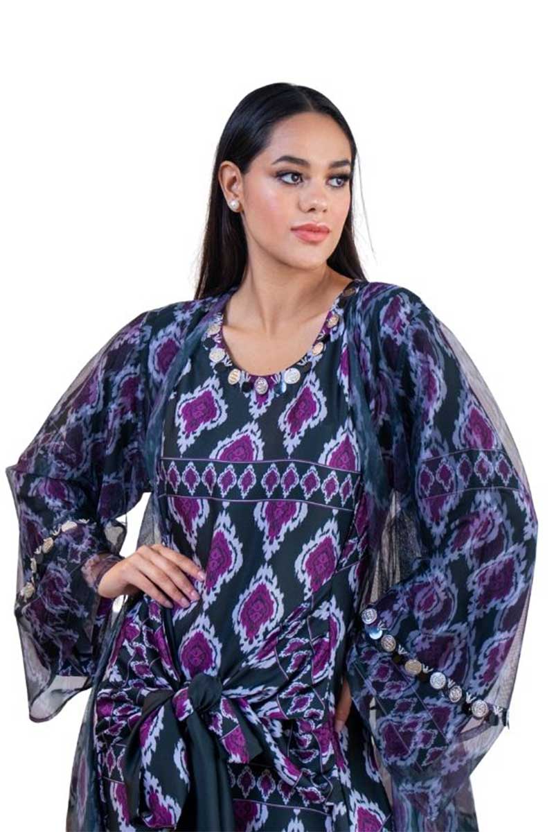 Black Printed knotted Kaftan - Image 2