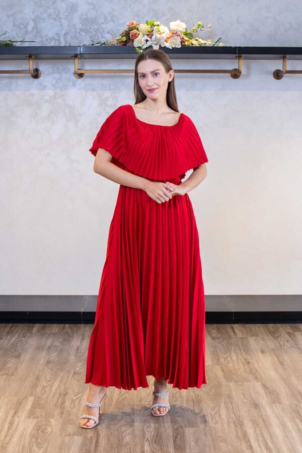 Red & Blue Pleated Dress