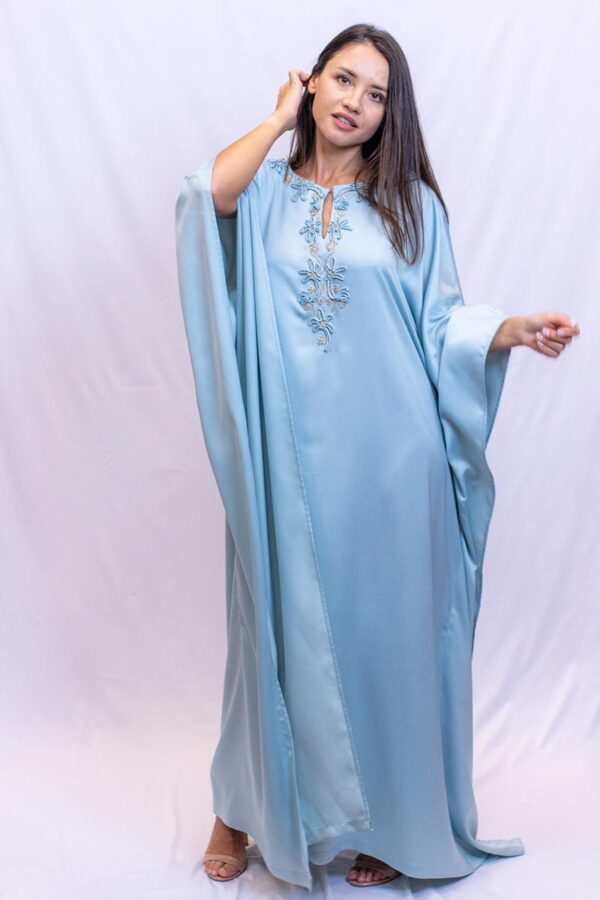 Blue Palm tree neckline kaftan