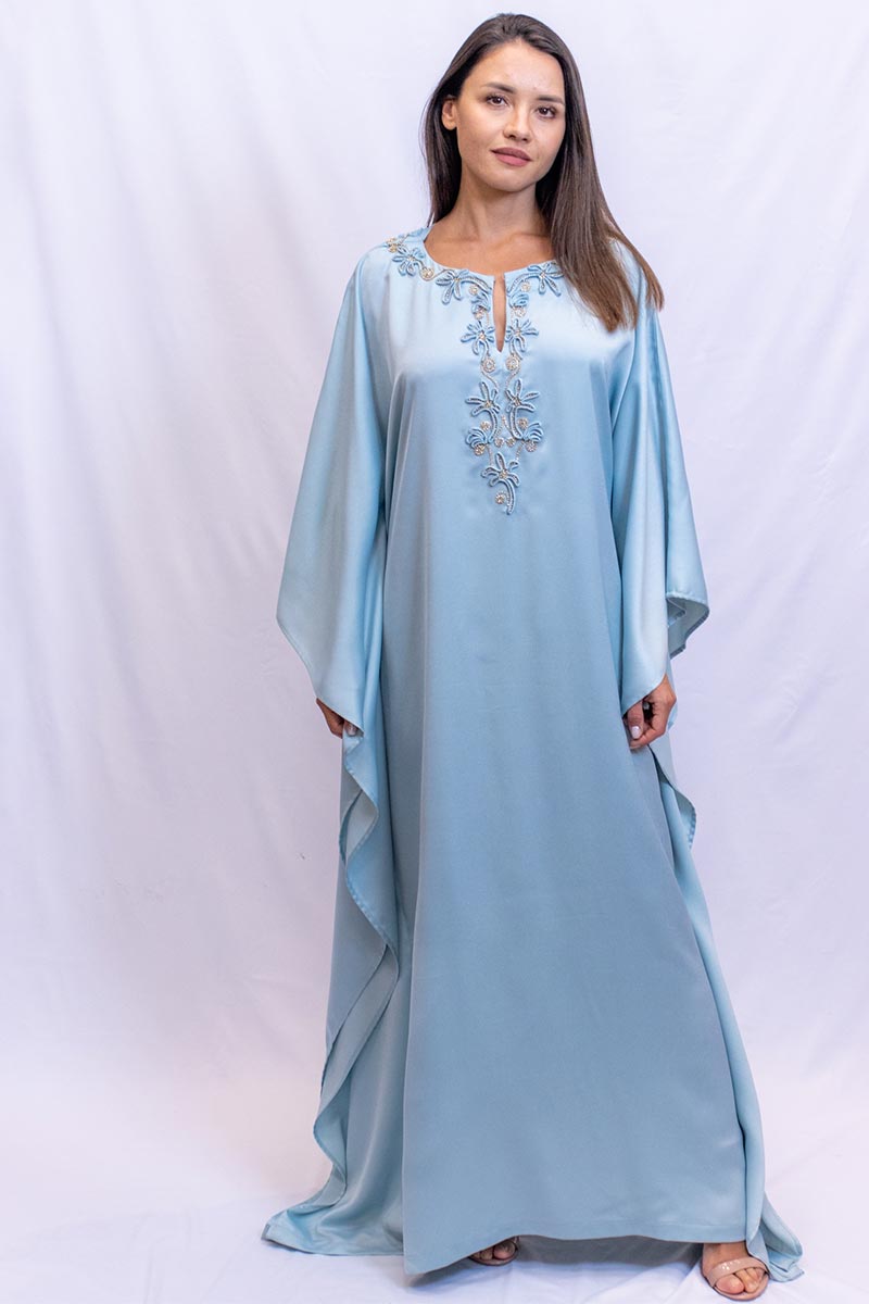 Blue Palm tree neckline kaftan - Image 3