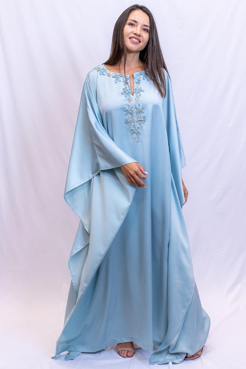 Blue Palm tree neckline kaftan - Image 2