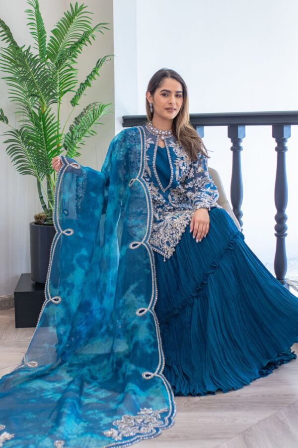 Deep Teal Gown with Net Dupatta