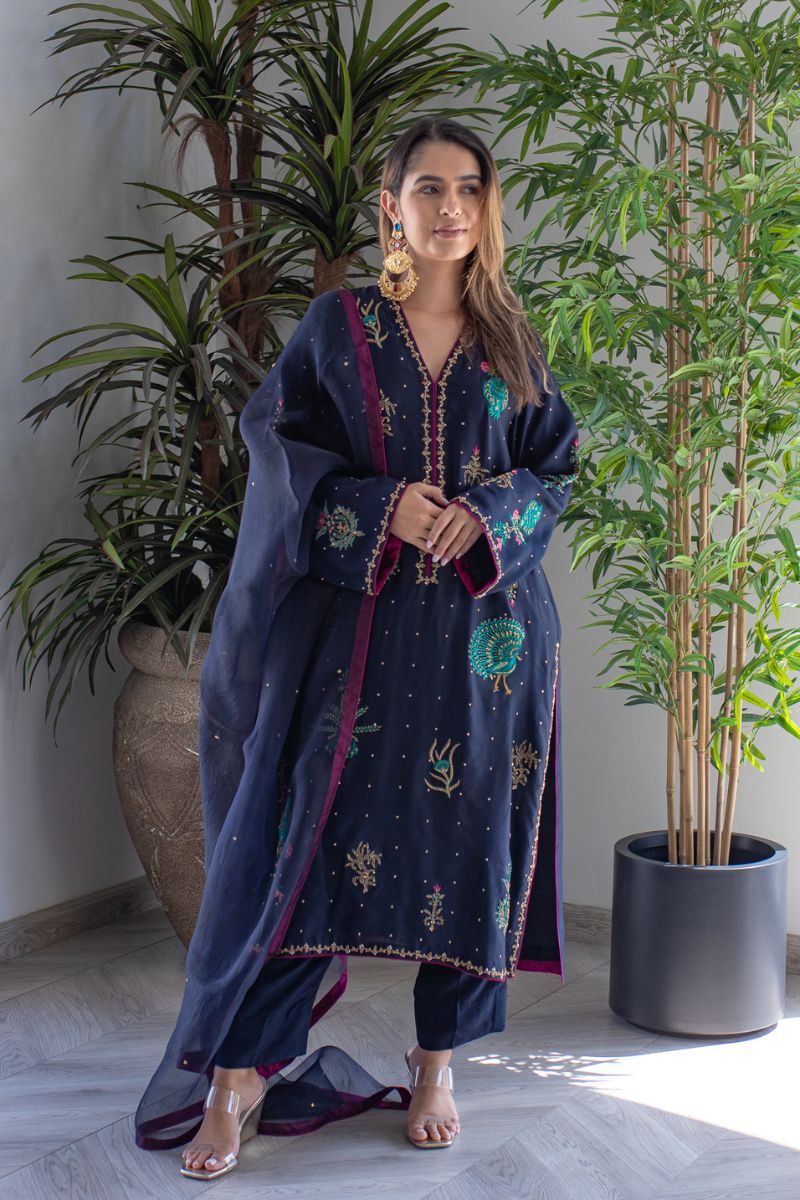Midnight Blue Embroidered Suit