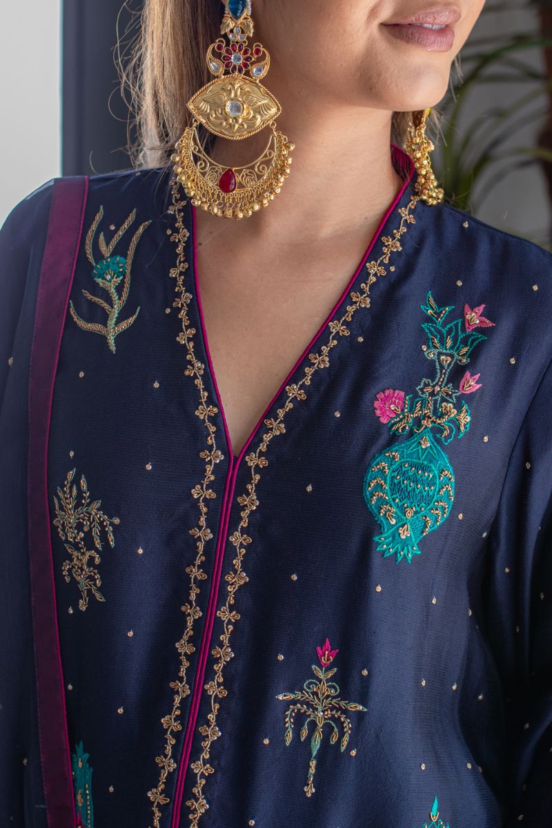 Midnight Blue Embroidered Suit - Image 2