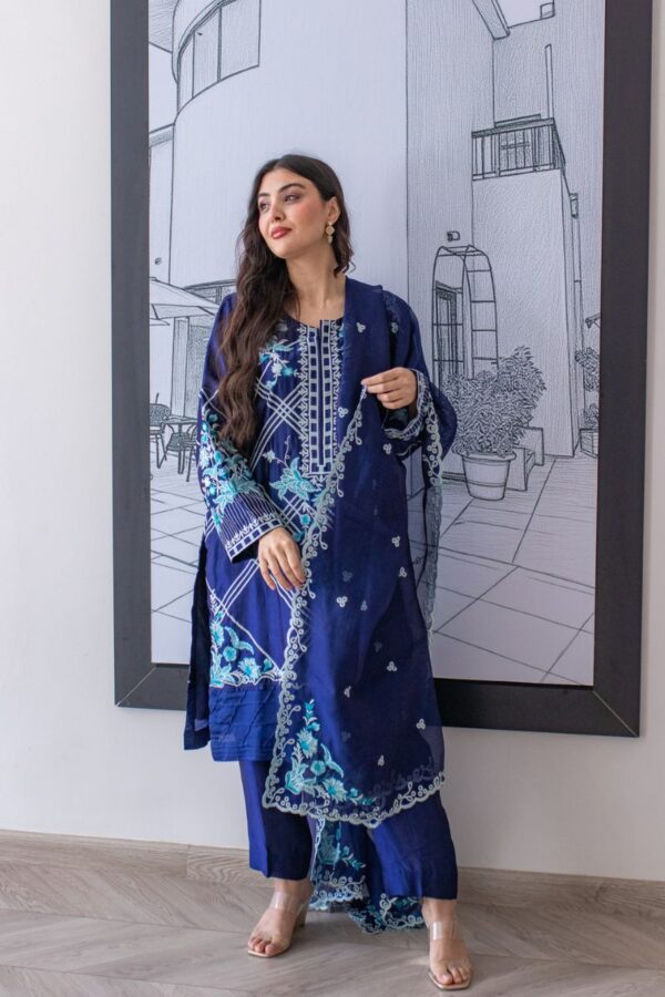 Navy Blue Embroidered Suit