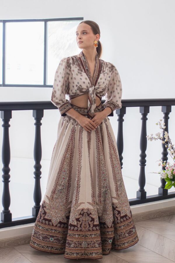 Ivory & Maroon Lehenga Set