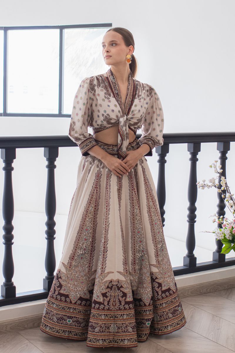 Ivory & Maroon Lehenga Set