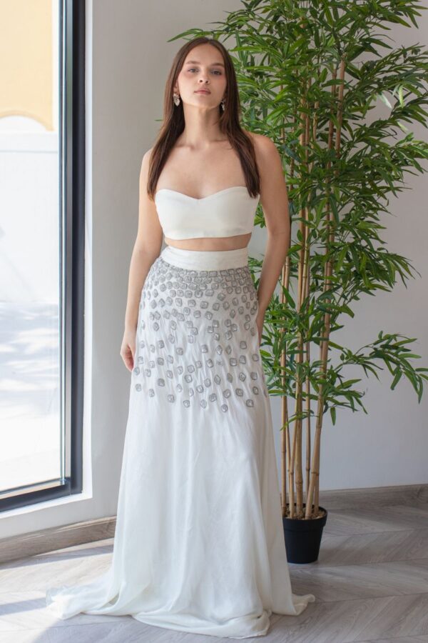 White Modern Skirt & Bustier Set