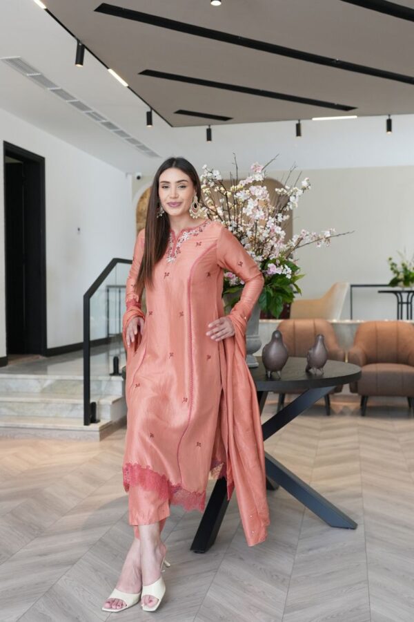 Peach Embroidered Kurta Set