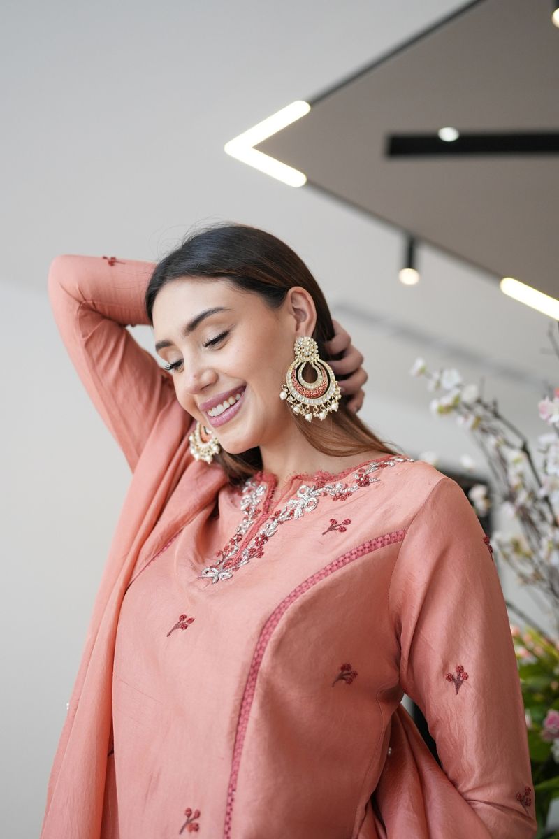 Peach Embroidered Kurta Set - Image 2