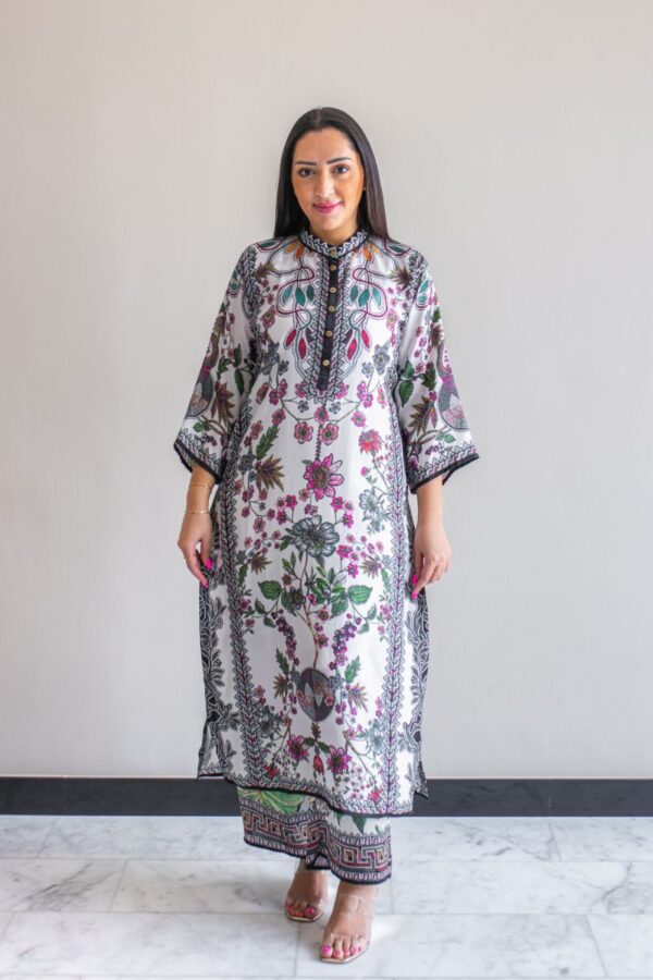 White Floral Printed Kurta Set