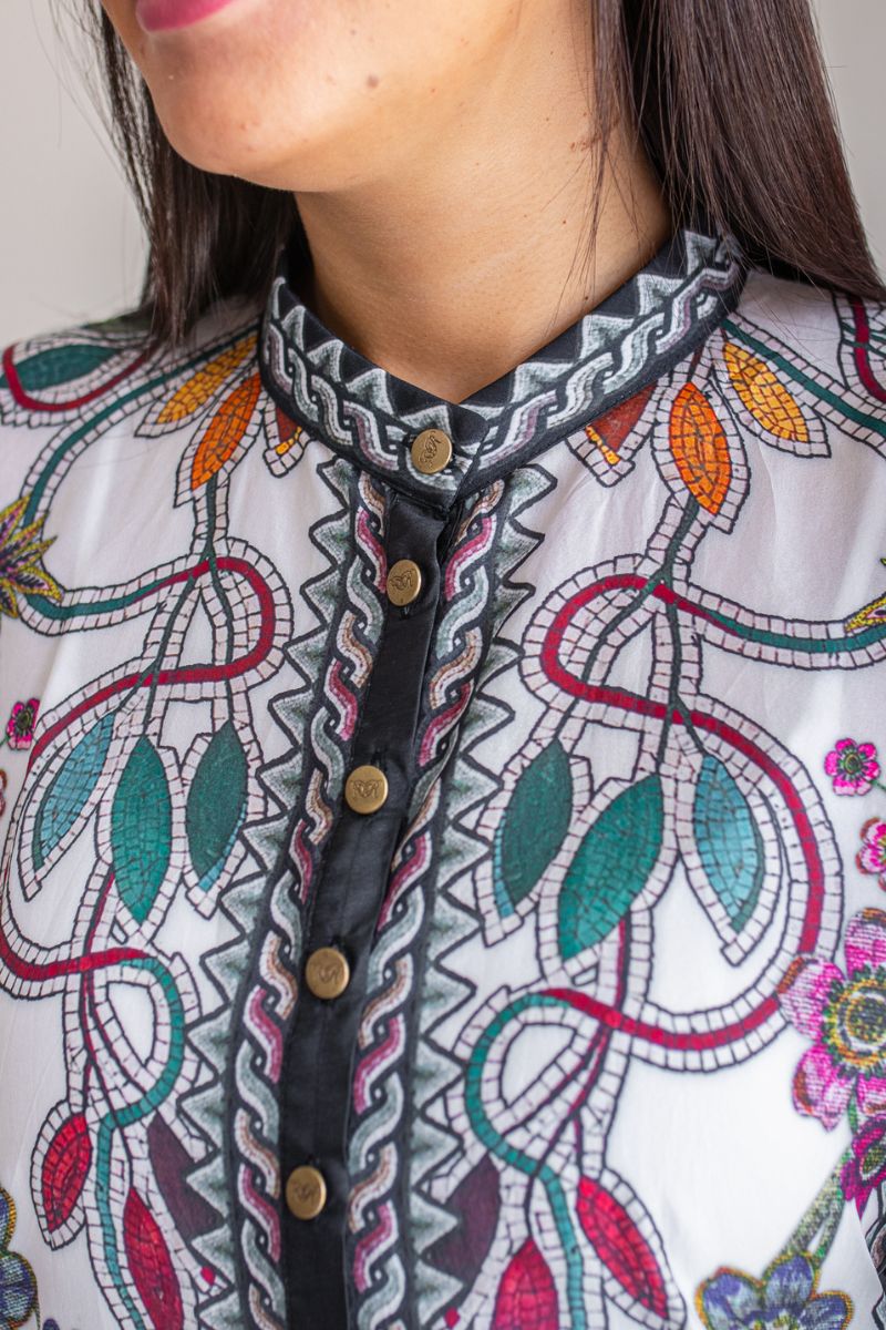 White Floral Printed Kurta Set - Image 3