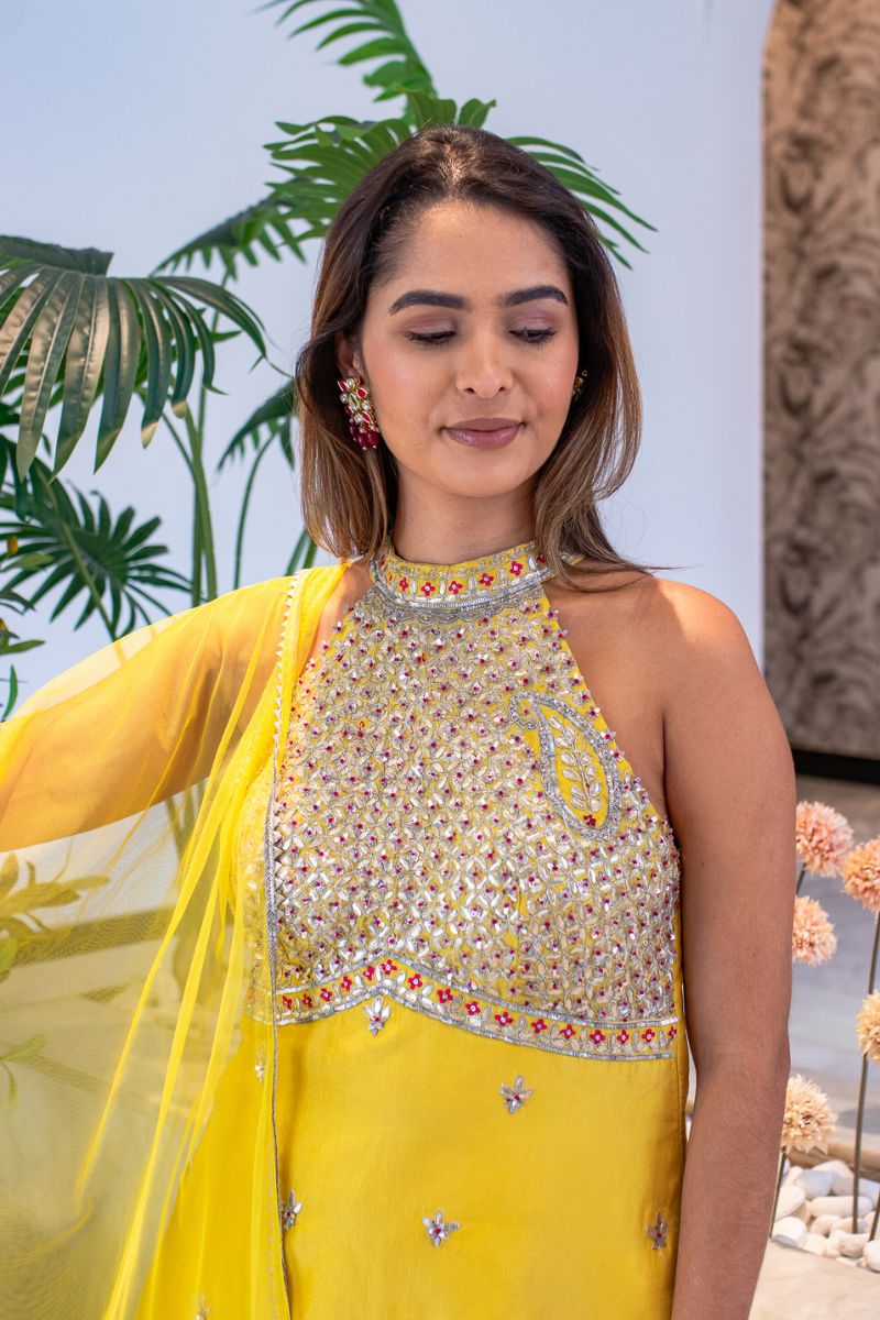 Mustard Halter Neck Ensemble - Image 2