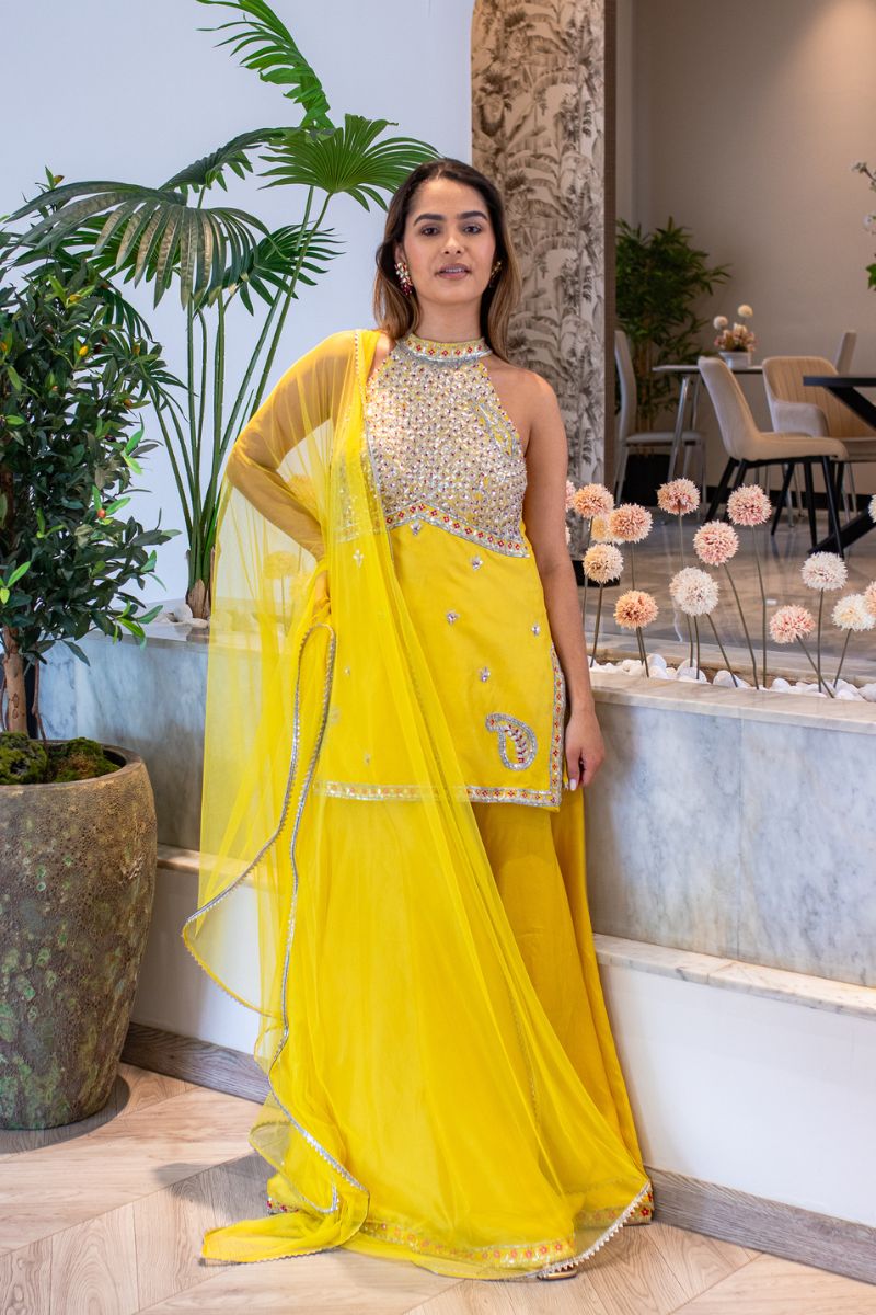 Mustard Halter Neck Ensemble